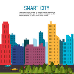 Technology and Internet concept represented by smart city and icon set. Isolated and flat illustration.