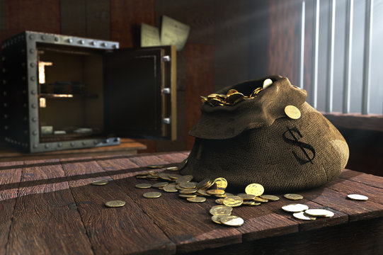 3D illustration of canvas bag full of money