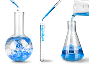 Set of laboratory glassware on white background