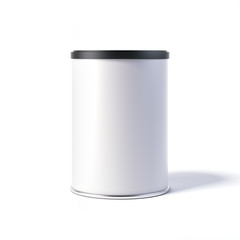 White tin can with black cap. 3d rendering