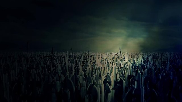 A Massive Army Crowd of Medieval Warriors Under a Storm