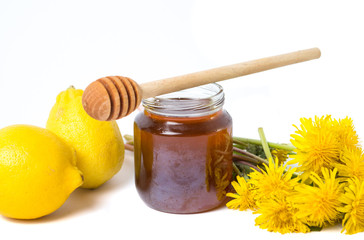 Dandelion honey and fresh flowers