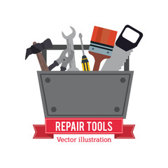Drill spatula saw wrench tool icon. Repair construction concept. Isolated illustration. Vector graphic