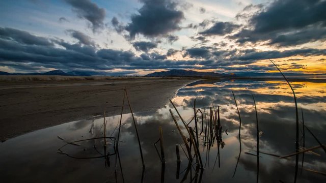 Time-lapse during sunset at Sandy Beach on Utah Lake.