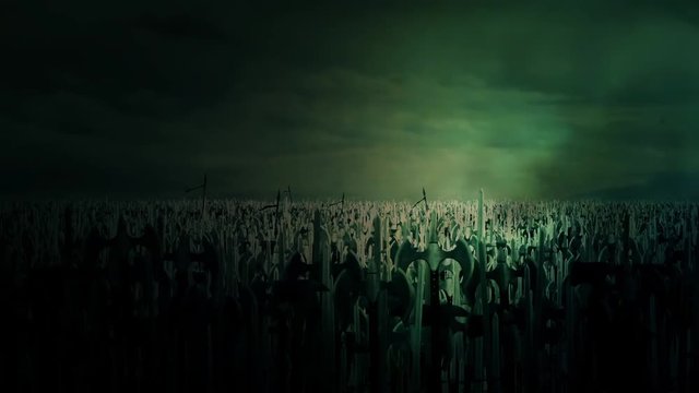A Massive Army Crowd of Medieval Warriors Under a Storm