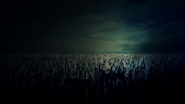 Thousands of Medieval Warriors Marching to War Under a Storm