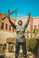 cairo, egypt, february 25,2017: statue of egyptian winner soldier make victory sign at cairo citadel