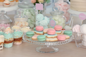Tasty sweets on table prepared for party