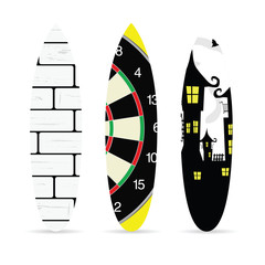 surfboard with various element on it set illustration