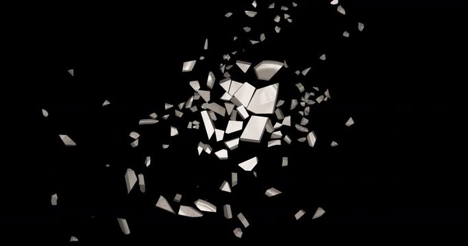 Ceramic dinner plate shattering into small pieces. Slow motion 3d animation