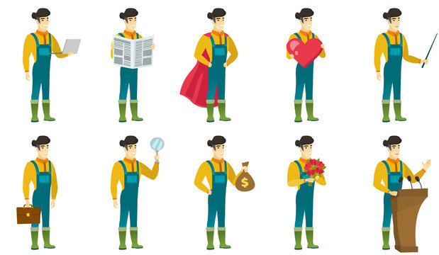 Vector set of illustrations with farmer characters