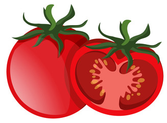 Fresh tomato slice in half