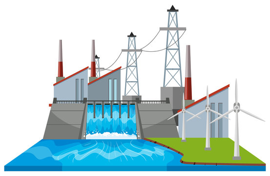 factory with water and wind turbines clip art preview