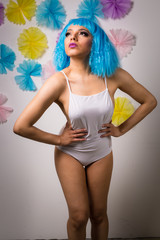 Mixed race girl in whimsical candy fashion