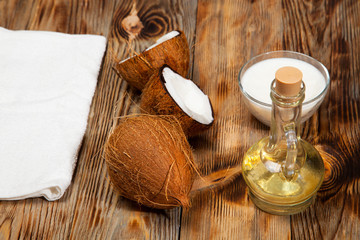 Coconut oil,  on a wooden background © denisk999