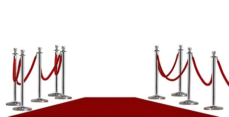 Pole barricade and red carpet on white background