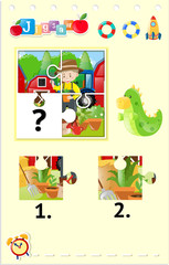 Fototapeta premium Jigsaw puzzle game with farmer in garden