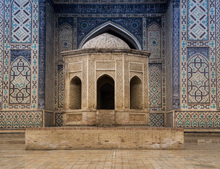 Inside the complex of buildings of Poi Kalyan, Bukhara, Uzbekistan. inner courtyard of the Kalyan Mosque