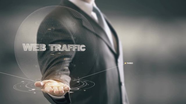 Web Traffic with hologram businessman concept