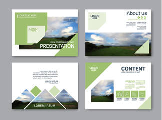 Fototapeta na wymiar Set of presentation layout design template for powerpoint. Annual report cover page. greenery modern background. illustration vector artwork