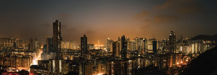 Tuinposter Downtown of Hong Kong, high density, night view © joeycheung