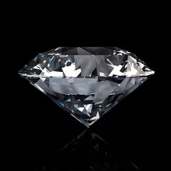 Large clear luxury diamond jewel with shadows and reflections on dark background. 3D illustration.