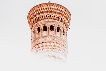 The architectural detail of Kalon minaret of Poi-Kalyan Ensemble, Bukhara, Uzbekistan