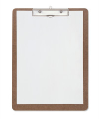 Clipboard and paper isolated on white background with clipping mask.
