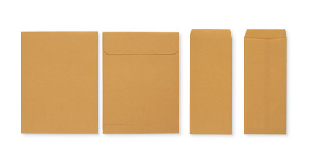 Brown envelopes isolated on white background with clipping mask, shot separately.
