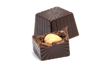 Delicious chocolate candy, isolated on white