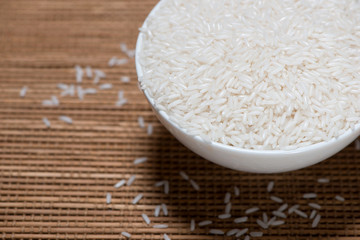 Rice in spoon and bowl. Jasmine Rice, Thai Rice, White Rice.