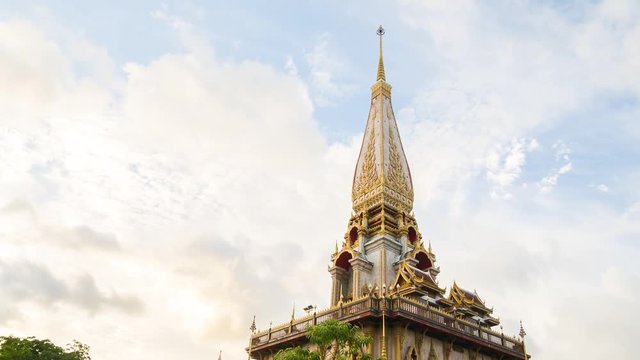 Wat chalong landmark of phuket with cloud movement and zoom out in 4K UHD Time lapse.