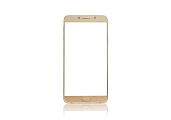 Gold Smart Phone Isolated on White Background.