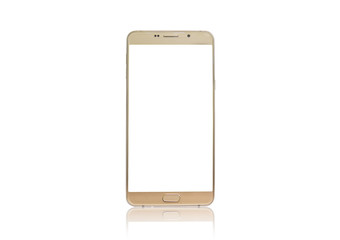Gold Smart Phone Isolated on White Background.