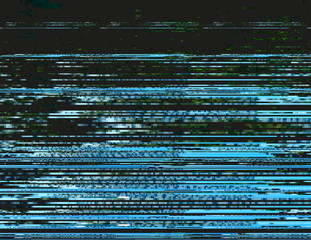 Modern glitched background illustration. Random signal error. Corrupted digital image. Array of collapsing data. Abstract contemporary print made of distorted colorful pixels. Element of design. - 143242004