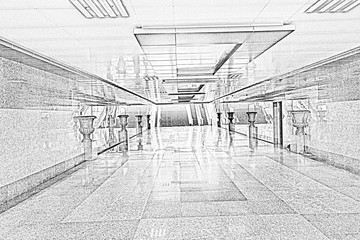 Wide underground passage with granite trim