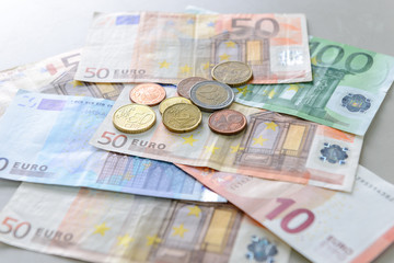 Money euro banknotes and coins
