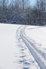 Fototapeta na wymiar Cross country ski trails in fresh snow