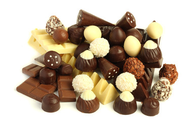 mix of chocolate candies sweets isolated on white background