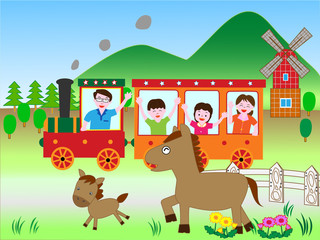 Naklejka premium 家族で鉄道の旅