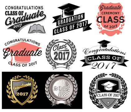 Graduation vector set Class of 2017 Congrats grad Congratulations Graduate