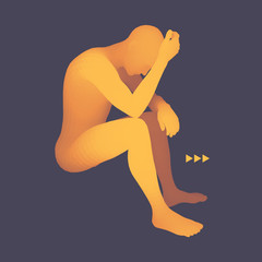 Man Thinks about a Problem. Depression or Hopelessness Concept. Vector Illustration.