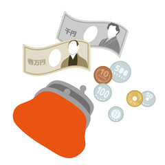 お金とお札とがま口財布