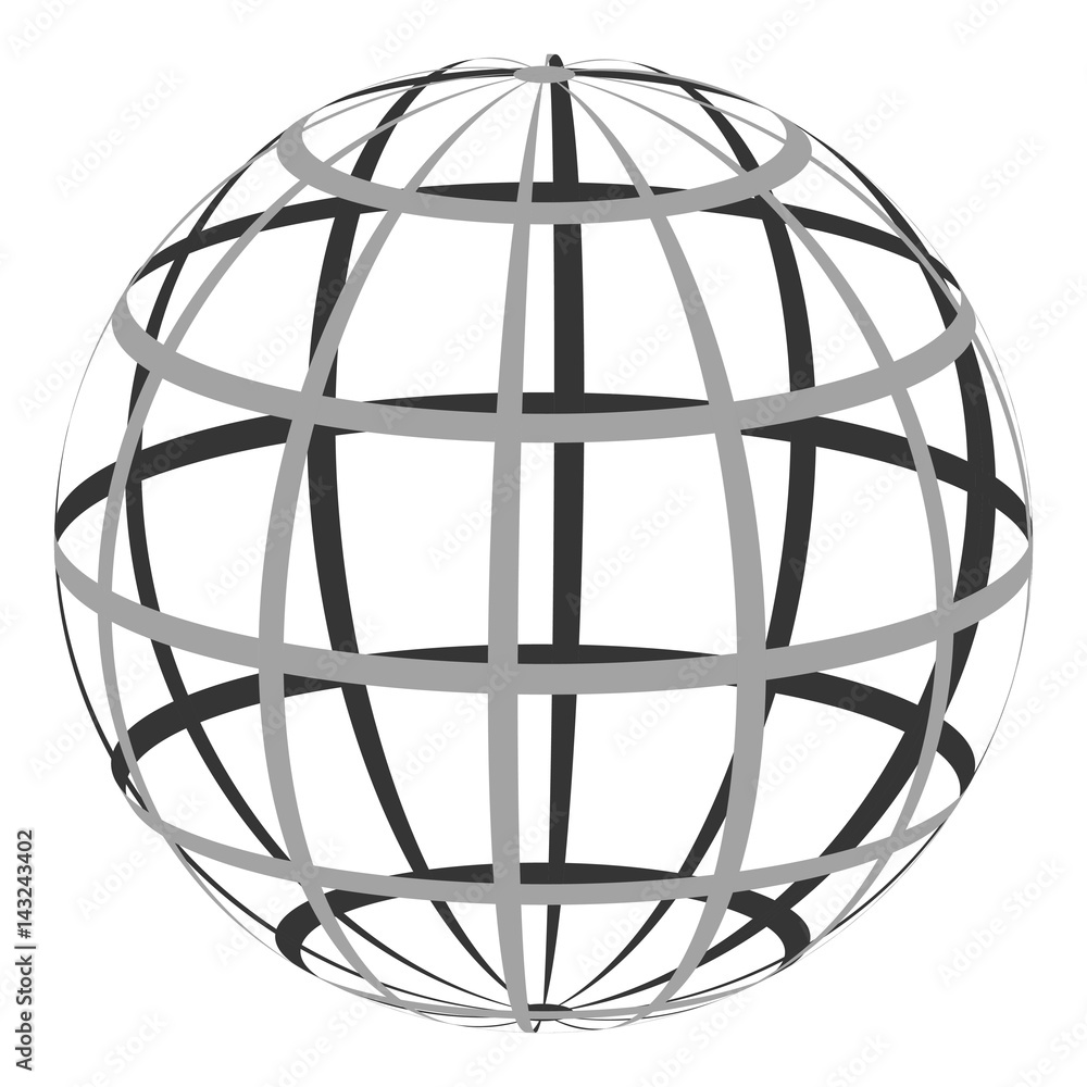 Poster Hollow sphere with a coordinate grid of parallel and Meridian