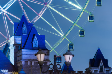Big ferris wheel with cityscape in background,shot in Shanghai,China.