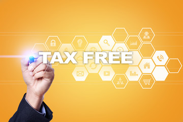 Businessman drawing on virtual screen. tax free concept.