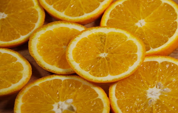 Background of sliced  juicy oranges fruit