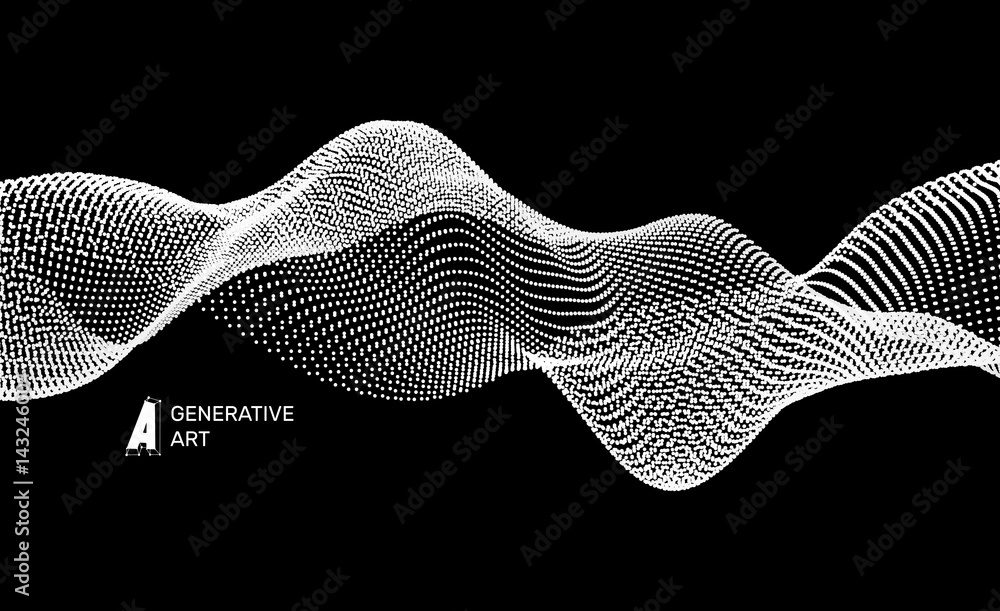 Wall mural wave background. 3d technology style. illustration with dots. network design with particle.