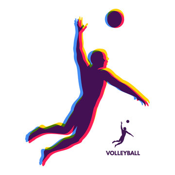Volleyball athlete in action. Sport Symbol. Design Element. Vector Illustration.