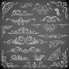Dark Vector set of Swirl Elements for Frame Design. Calligraphic page decoration, Labels, banners, antique and baroque Frames floral ornaments. Wedding